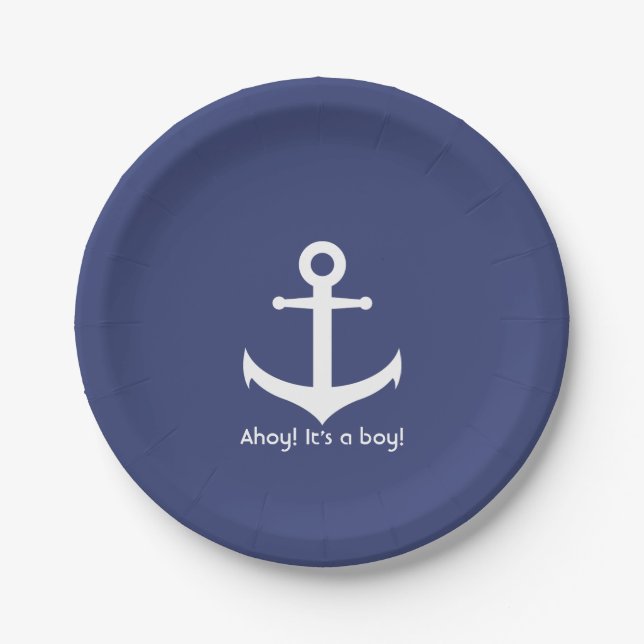 Nautical Blue and White Boy Baby Shower Paper Plate (Front)
