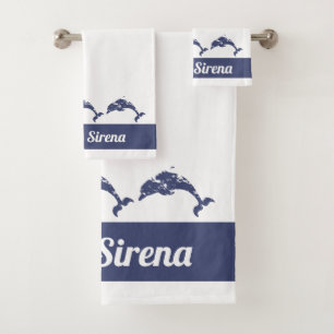 Nautical Blue and White Dolphins Yacht Deck Bath Towel Set