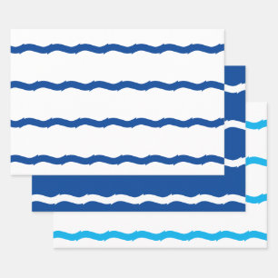 Nautical blue and white sea waves pattern wrapping paper sheet