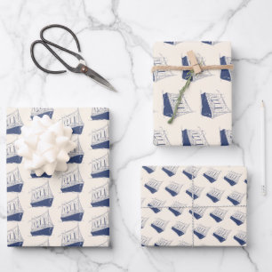 Nautical Blue and White Ship Sailing Boat  Wrapping Paper Sheet