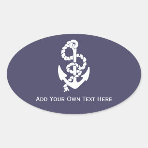 Nautical Blue And White Ships Anchor And Rope Oval Sticker