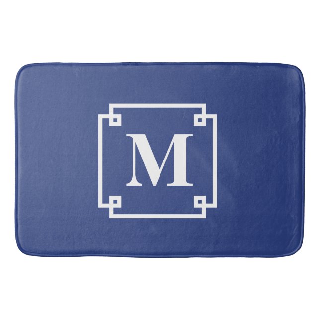 Nautical Blue and White Smart Monogram Bath Mat (Front)