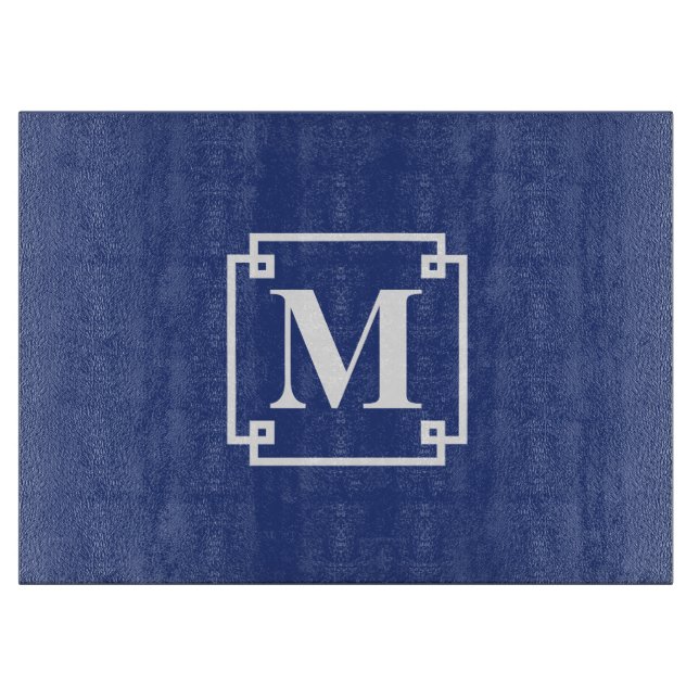 Nautical Blue and White Smart Monogram Cutting Board (Front)