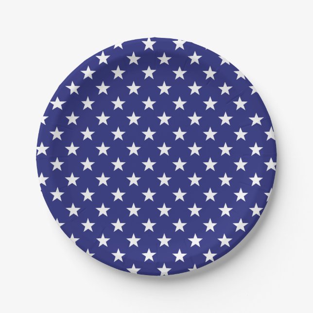 Nautical Blue and White Stars Paper Plate (Front)