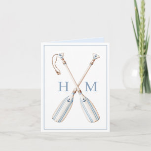 Nautical Blue and White Stripe Boat Oars Monogram Note Card