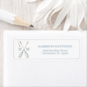 Nautical Blue and White Stripe Boat Oars Monogram Return Address Label