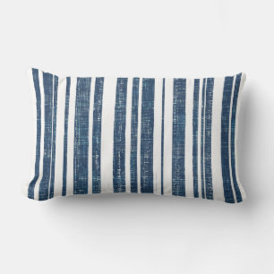 Nautical Blue and White Striped Lumbar Pillow