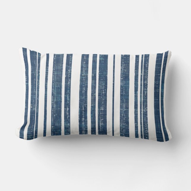 Nautical Blue and White Striped Lumbar Pillow (Front)