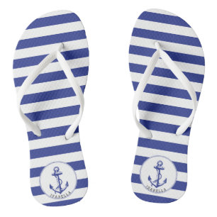 Nautical Blue and White Stripes Thongs