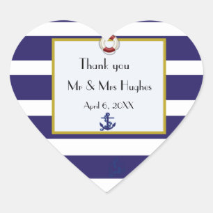 Nautical blue and white wedding thank you heart sticker