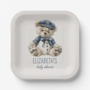 Nautical Blue Baby Bear Baby Shower Paper Plate