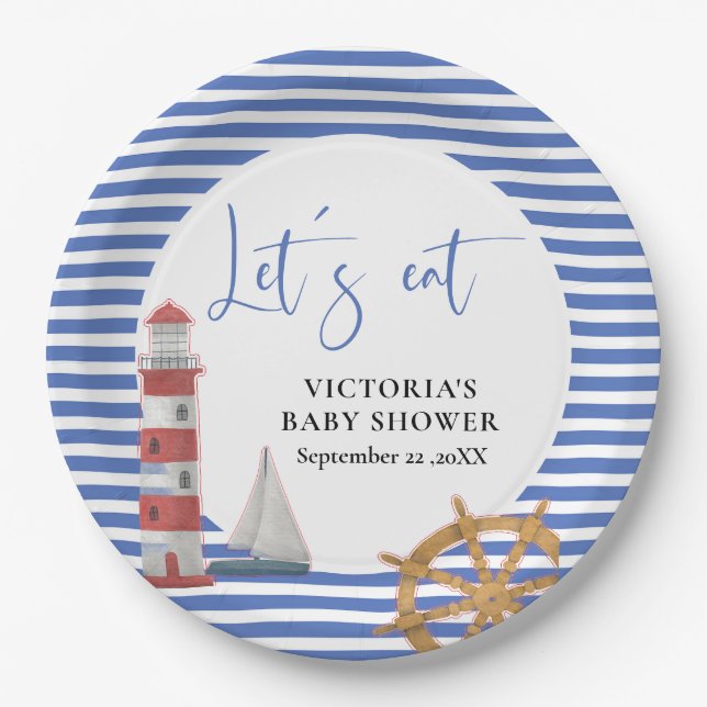 Nautical Blue Baby Shower Paper Plate (Front)