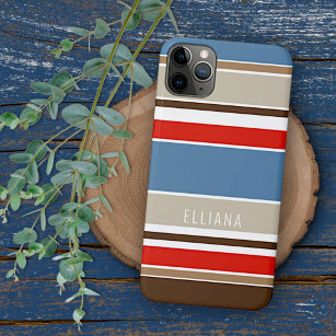 Nautical Blue Beige Brown Dark Red White Stripes Case-Mate iPhone Case