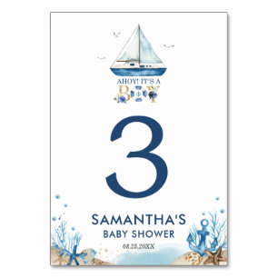 Nautical Blue Boat Ahoy It's a Boy Baby Shower Table Number