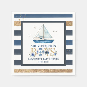 Nautical Blue Boat Ahoy It's Twin Boys Baby Shower Napkin