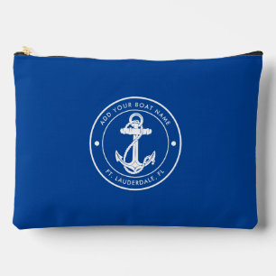 Nautical Blue Boat Anchor and Name Custom Accessory Pouch