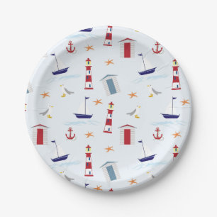 Nautical Blue Boat Lighthouse Red Anchor Starfish Paper Plate