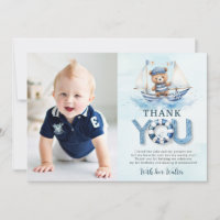 Nautical Blue Boat Teddy Bear Boy Birthday Photo