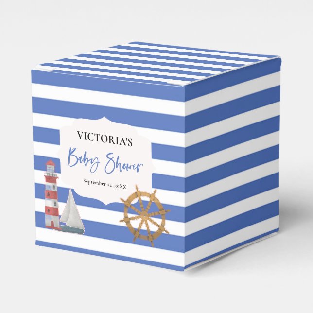 Nautical Blue Boy Baby Shower Favour Boxes (Front Side)