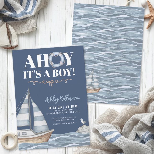 Nautical Blue Boy Baby Shower Invitation (Nautical Blue Boy Baby Shower Invitation)