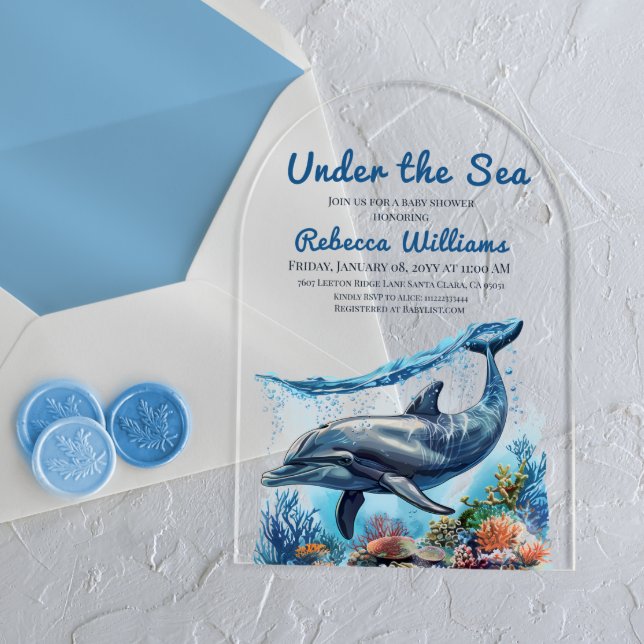 Nautical Blue Boy Under the Sea Baby Shower Acrylic Invitations (Creator Uploaded)
