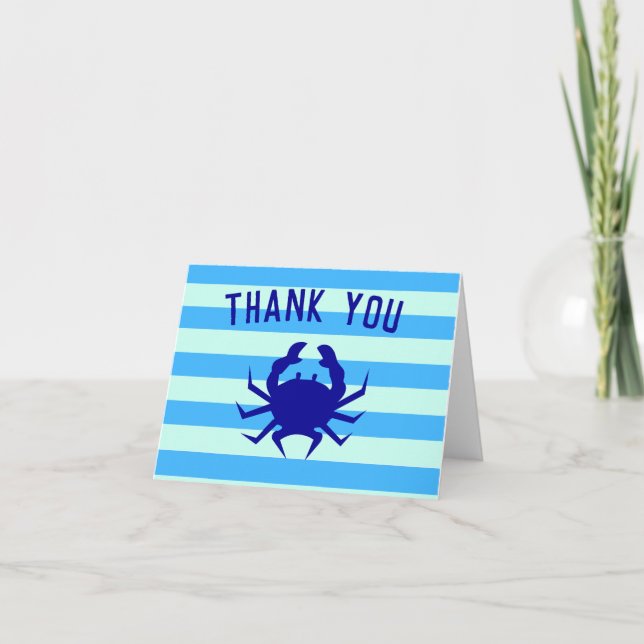 Nautical Blue Crab Beach Thank You Notes (Front)