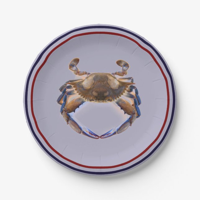 Nautical Blue Crab Feed Wedding Reception Paper Plate (Front)