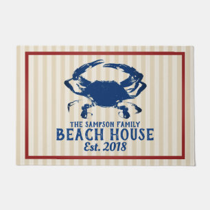 Nautical Blue Crab & Stripes Beach House Doormat