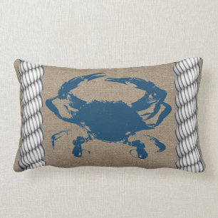 Nautical Blue Crab White Ropes Lumbar Cushion