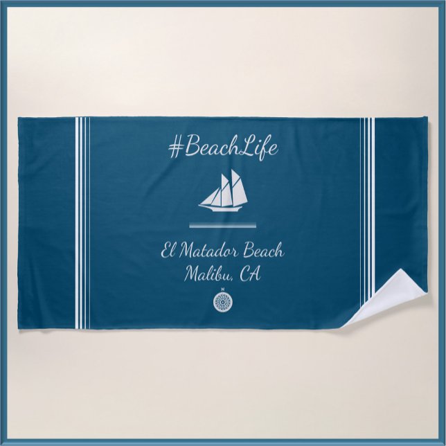 Nautical Blue Customisable Beach Life  Beach Towel (Creator Uploaded)