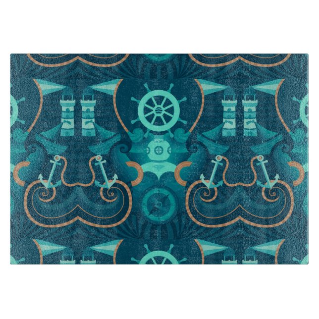 Nautical Blue Design Cutting Board (Front)