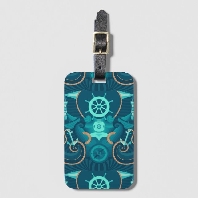 Nautical Blue Design Luggage Tag (Front Vertical)