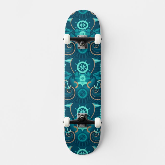 Nautical Blue Design Skateboard (Front)