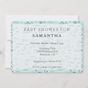 Nautical Blue Fish baby shower Invitation