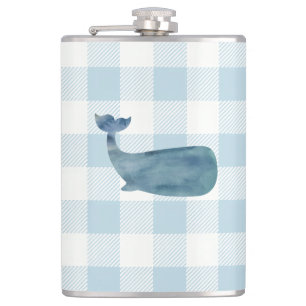 Nautical Blue Gingham Check Pattern Hip Flask