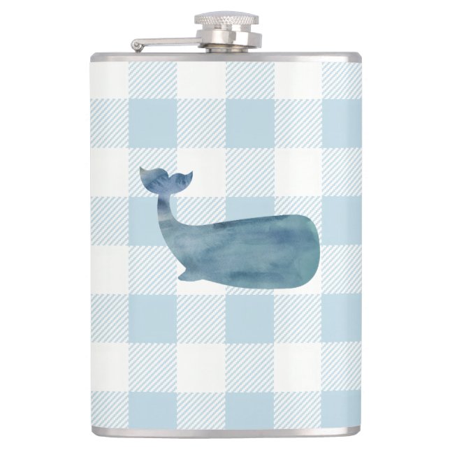 Nautical Blue Gingham Check Pattern Hip Flask (Front)
