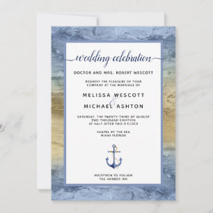 #Nautical Blue & Gold Event / Florida Wedding Invitation