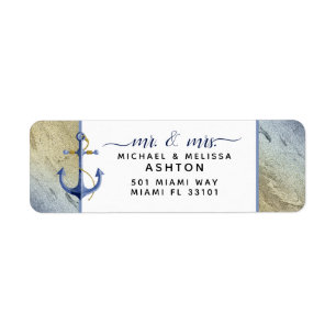 #Nautical Blue & Gold Watercolor Event Wedding Return Address Label