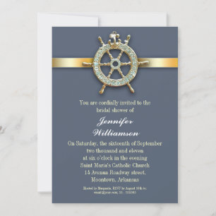 nautical blue golden bridal shower invitations