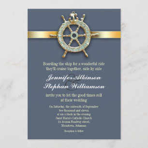 nautical blue golden wedding invitations