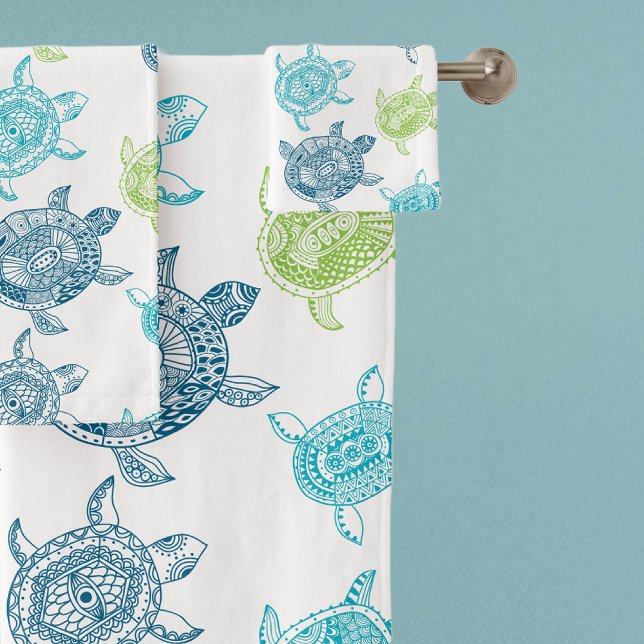 Nautical Blue & Green Sea Turtles Bath Towel Set (Creator Uploaded)