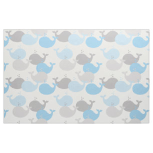 Nautical Blue Grey Whale Ocean Animals Sea Life  Fabric