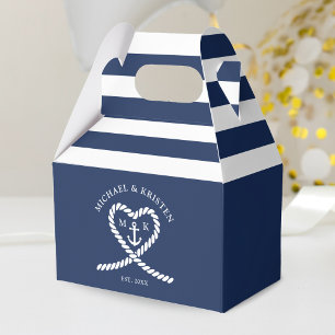 Nautical Blue Heart Anchor Striped Wedding  Favour Box
