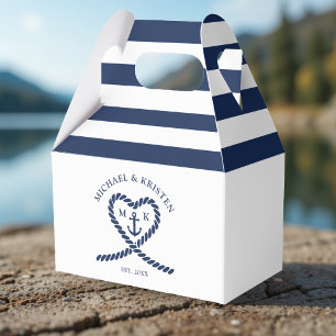 Nautical Blue Heart Anchor Striped Wedding  Favour Box