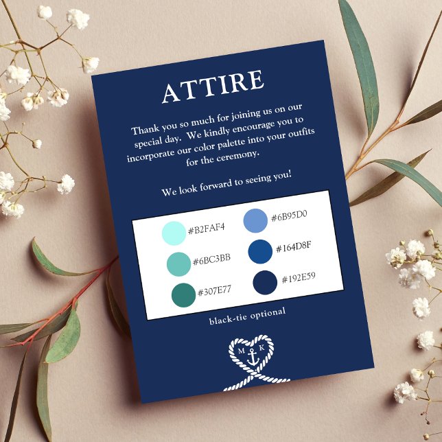 Nautical Blue Heart Colour Palette Wedding Attire Enclosure Card (Nautical Blue Heart Color Palette Wedding Attire Enclosure Card)