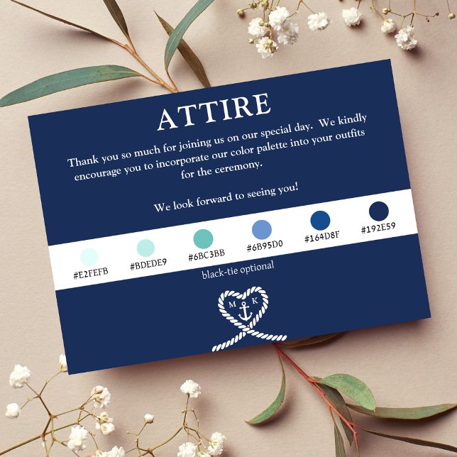 Nautical Blue Heart Rope Monogram Wedding Attire Enclosure Card (Nautical Blue Heart Rope Monogram Wedding Attire Enclosure Card)