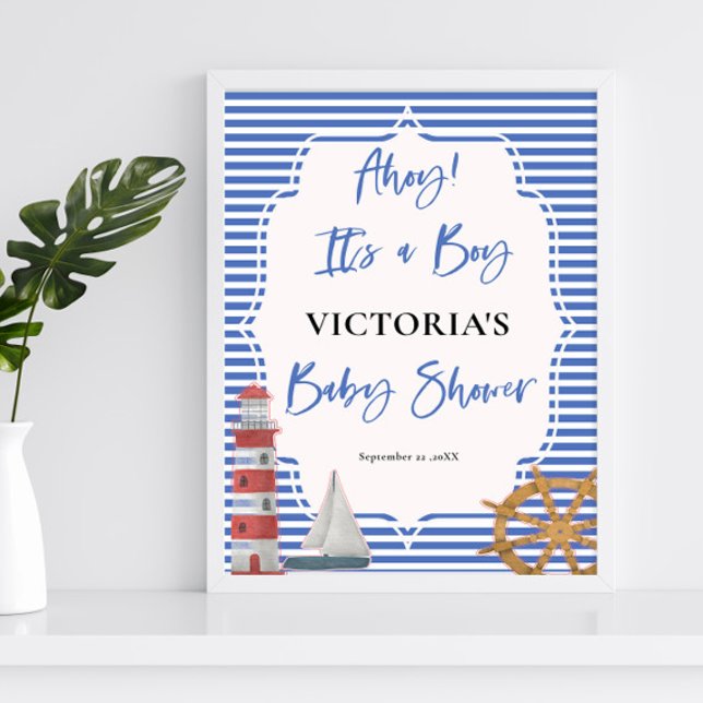 Nautical Blue Its a Boy Baby Shower Welcome Sign (Creator Uploaded)