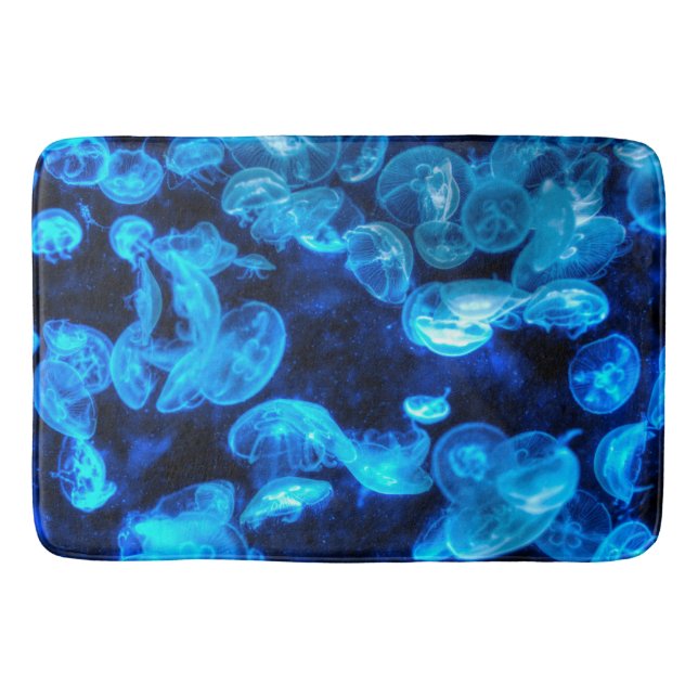 Nautical Blue Jellyfish Marine Life Bath Mat (Front)