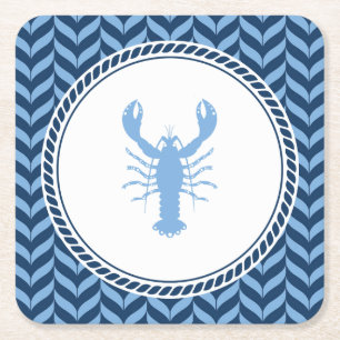 Nautical Blue Lobster coastal party  Square Paper Coaster