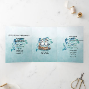 Nautical Blue Marina Style Wedding Tri-Fold Invitation